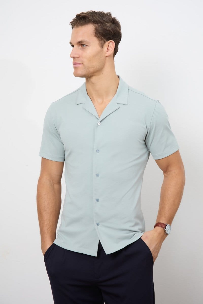 Jersey Cuban Collar Shirt in Sage - TAILORED ATHLETE - ROW