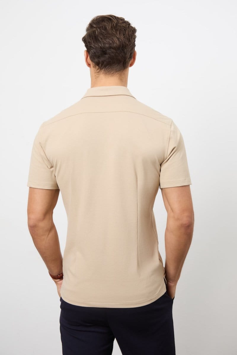 Jersey Cuban Collar Shirt in Stone - TAILORED ATHLETE - ROW