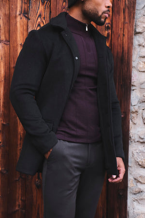 Single Breasted Overcoat in Black