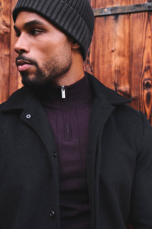 Single Breasted Overcoat in Black