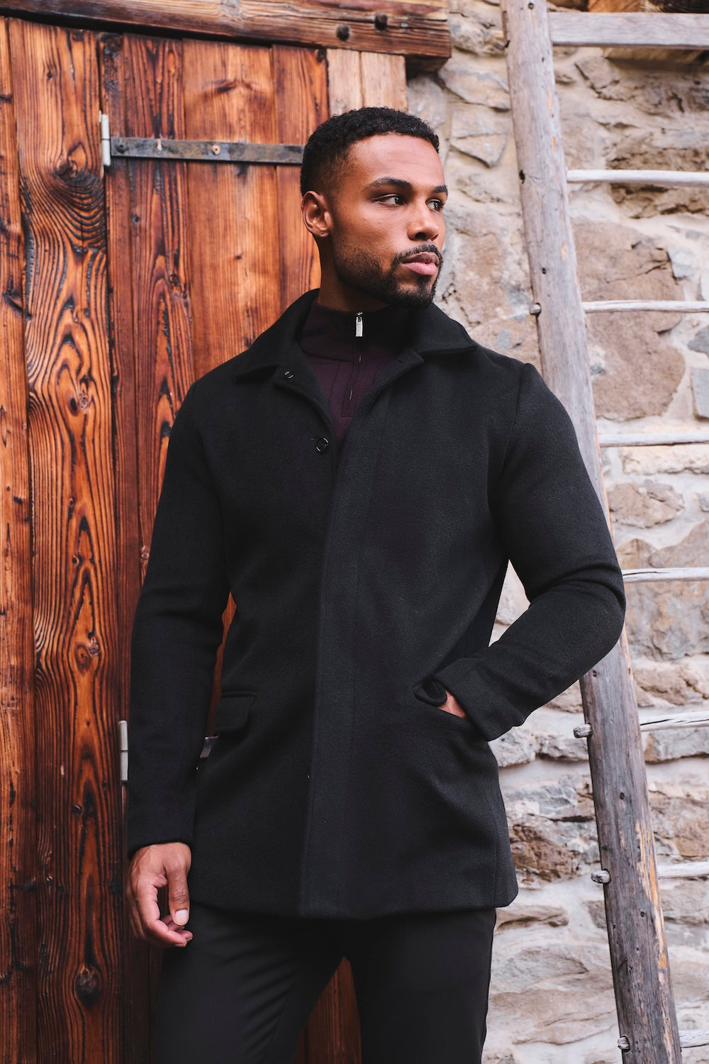 Single Breasted Overcoat in Black