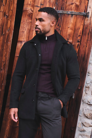 Single Breasted Overcoat in Black