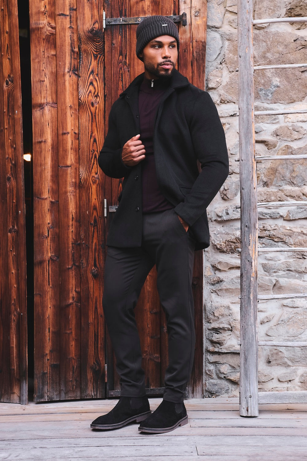 Single Breasted Overcoat in Black