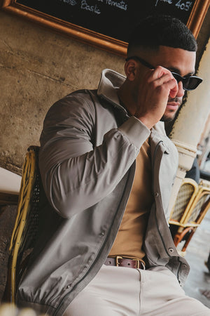Shower Resistant Funnel Neck Jacket in Pebble Grey