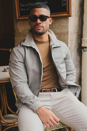 Shower Resistant Funnel Neck Jacket in Pebble Grey