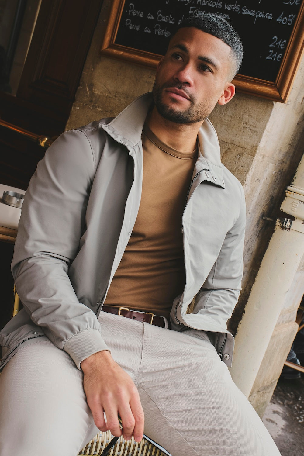 Shower Resistant Funnel Neck Jacket in Pebble Grey