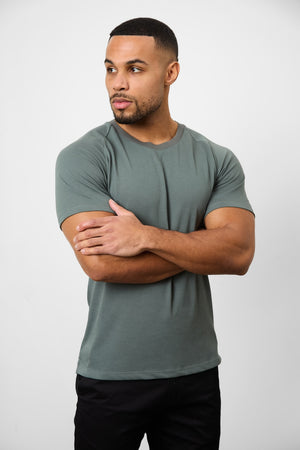 Knit Look T-Shirt in Soft Khaki - TAILORED ATHLETE - ROW