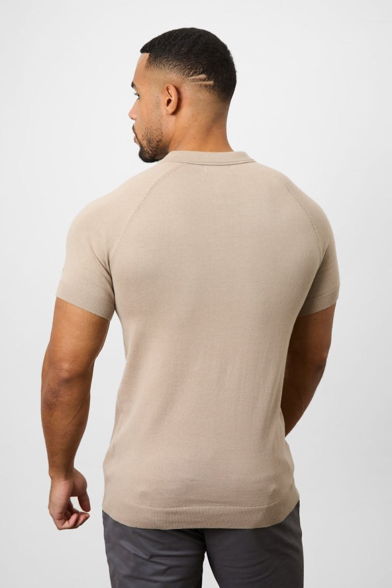 Knitted Zip Polo Shirt in Neutral - TAILORED ATHLETE - ROW