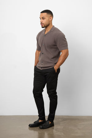 Knitted Cuban Collar Shirt in Dark Mole - TAILORED ATHLETE - ROW