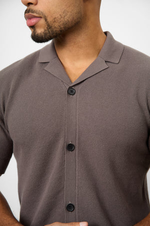 Knitted Cuban Collar Shirt in Dark Mole - TAILORED ATHLETE - ROW