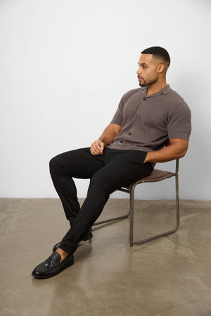 Knitted Cuban Collar Shirt in Dark Mole - TAILORED ATHLETE - ROW