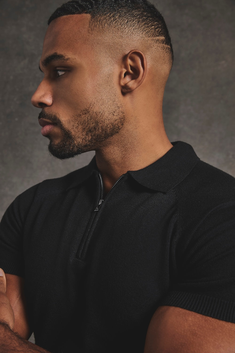 Knitted Half Zip Neck Polo in Black