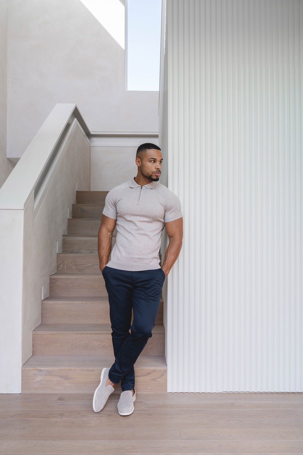 Knitted Half Zip Neck Polo in Oatmeal