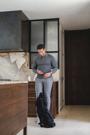 Knitted Polo Shirt in Grey Col