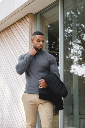 Knitted Polo Shirt in Grey Col