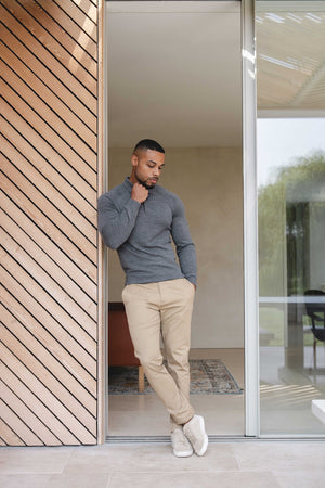 Knitted Polo Shirt in Grey Col