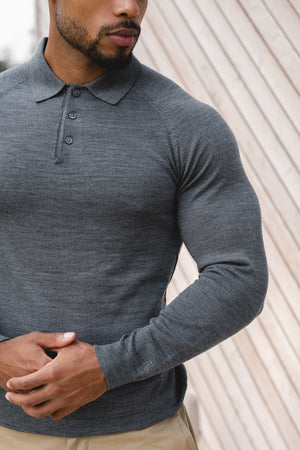 Knitted Polo Shirt in Grey Col