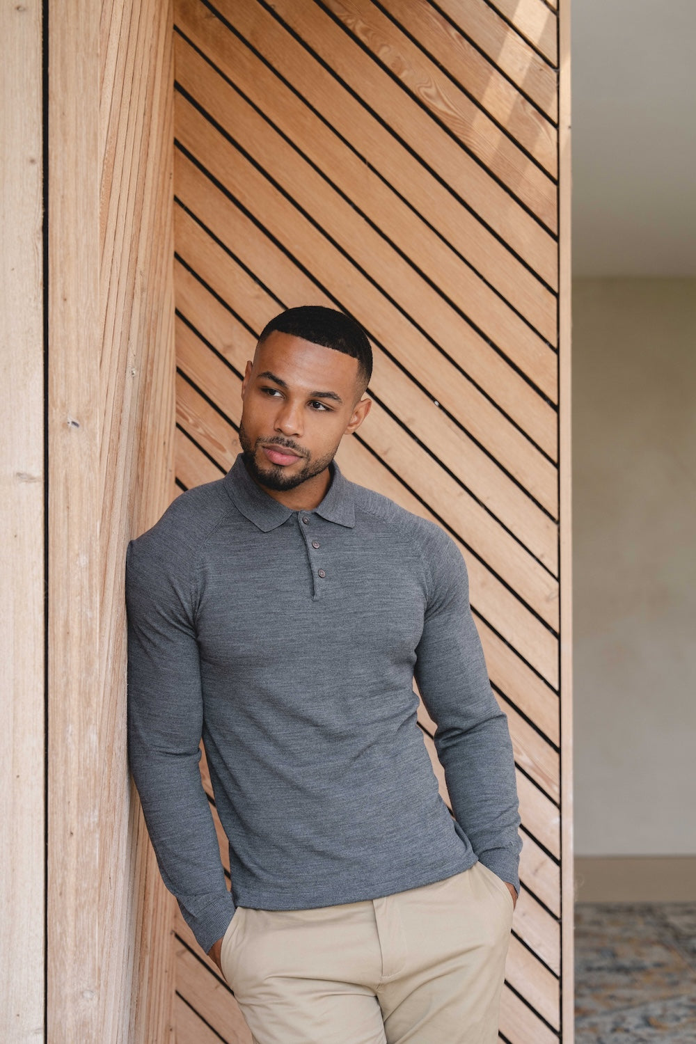 Knitted Polo Shirt in Grey Col