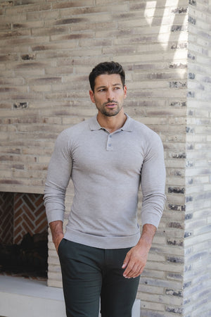 Knitted Polo Shirt in Neutral Col