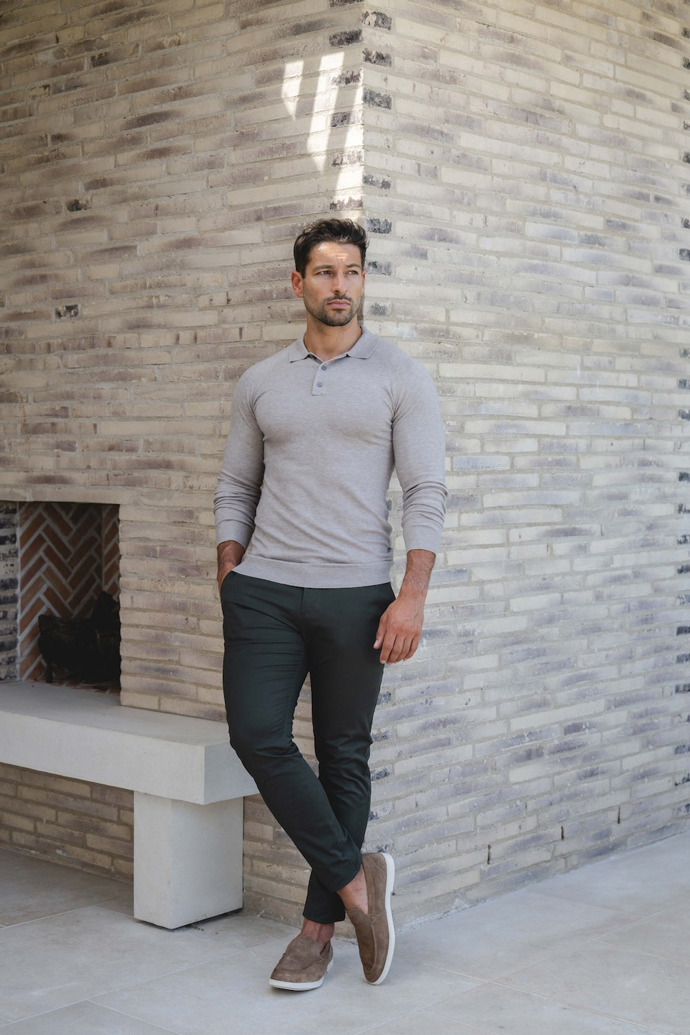 Knitted Polo Shirt in Neutral Col