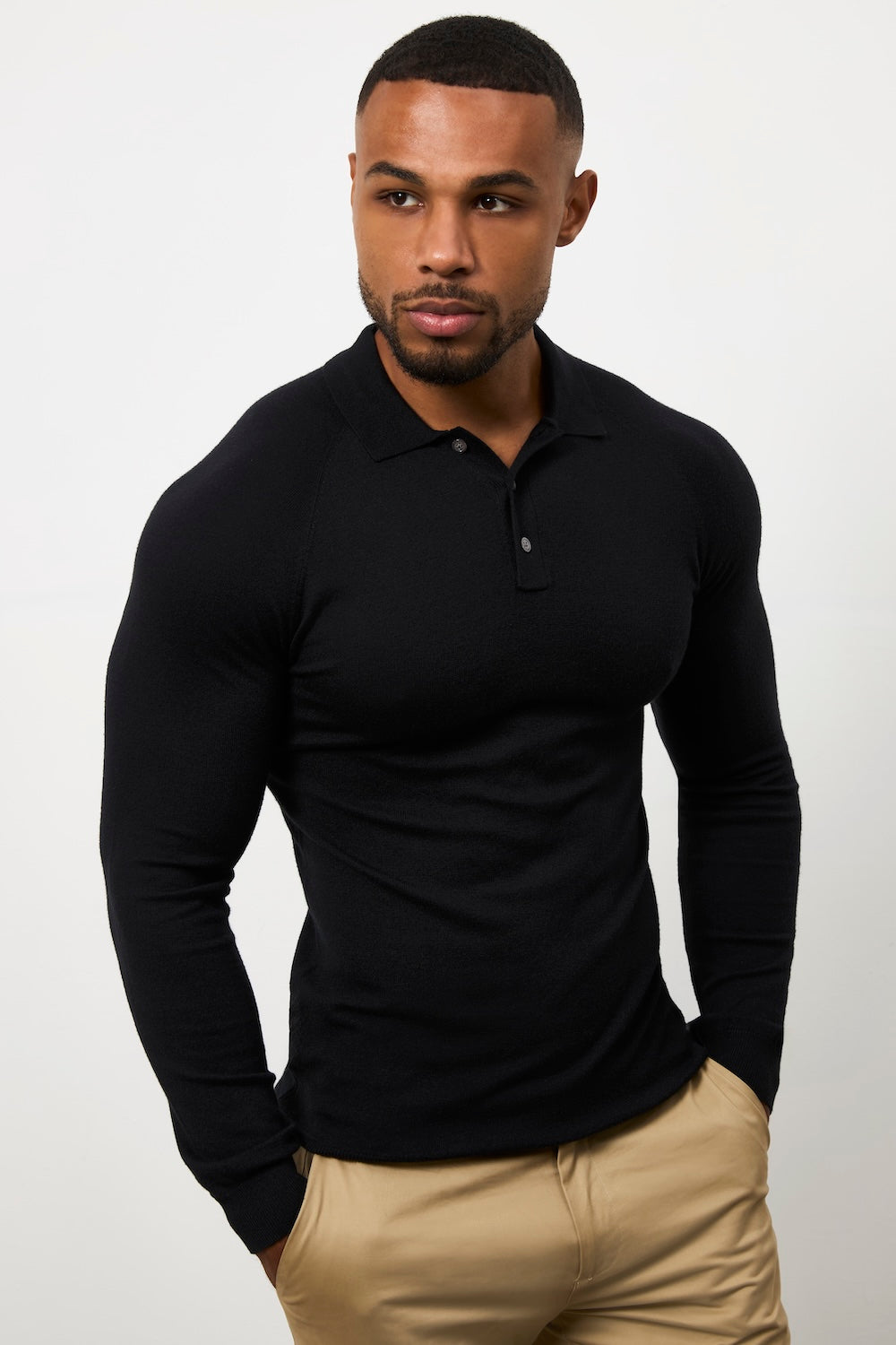 Knitted Polo Shirt in Black