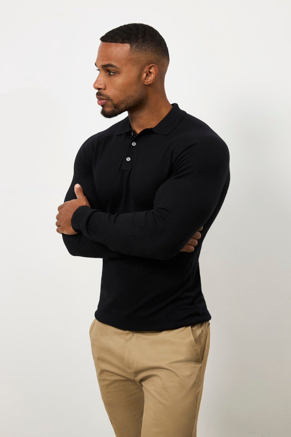 Knitted Polo Shirt in Black