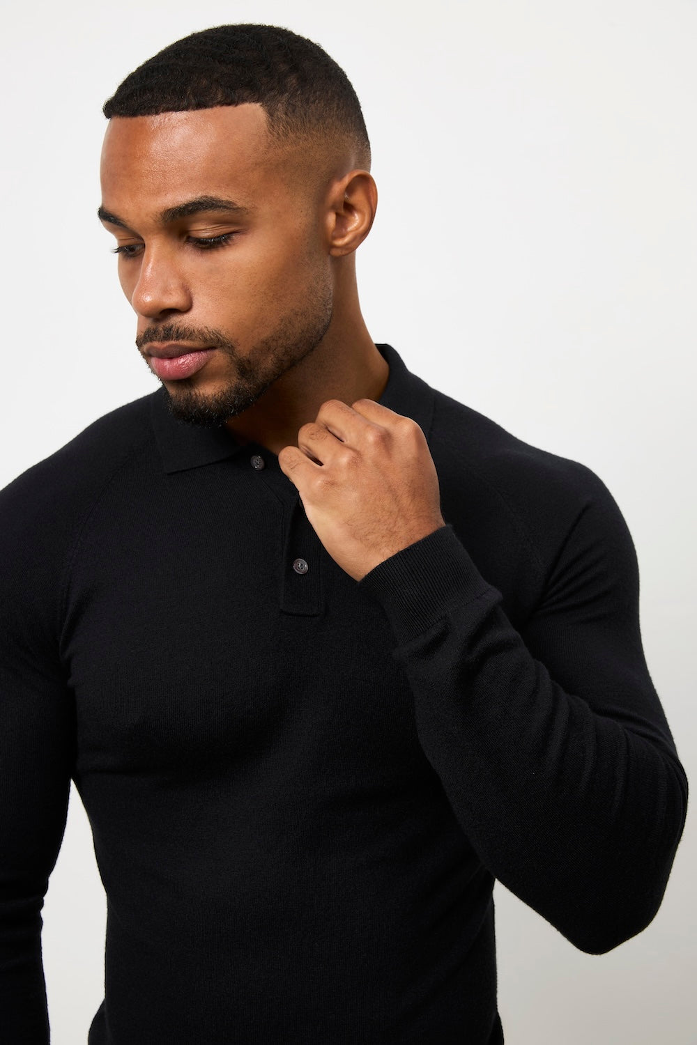 Knitted Polo Shirt in Black