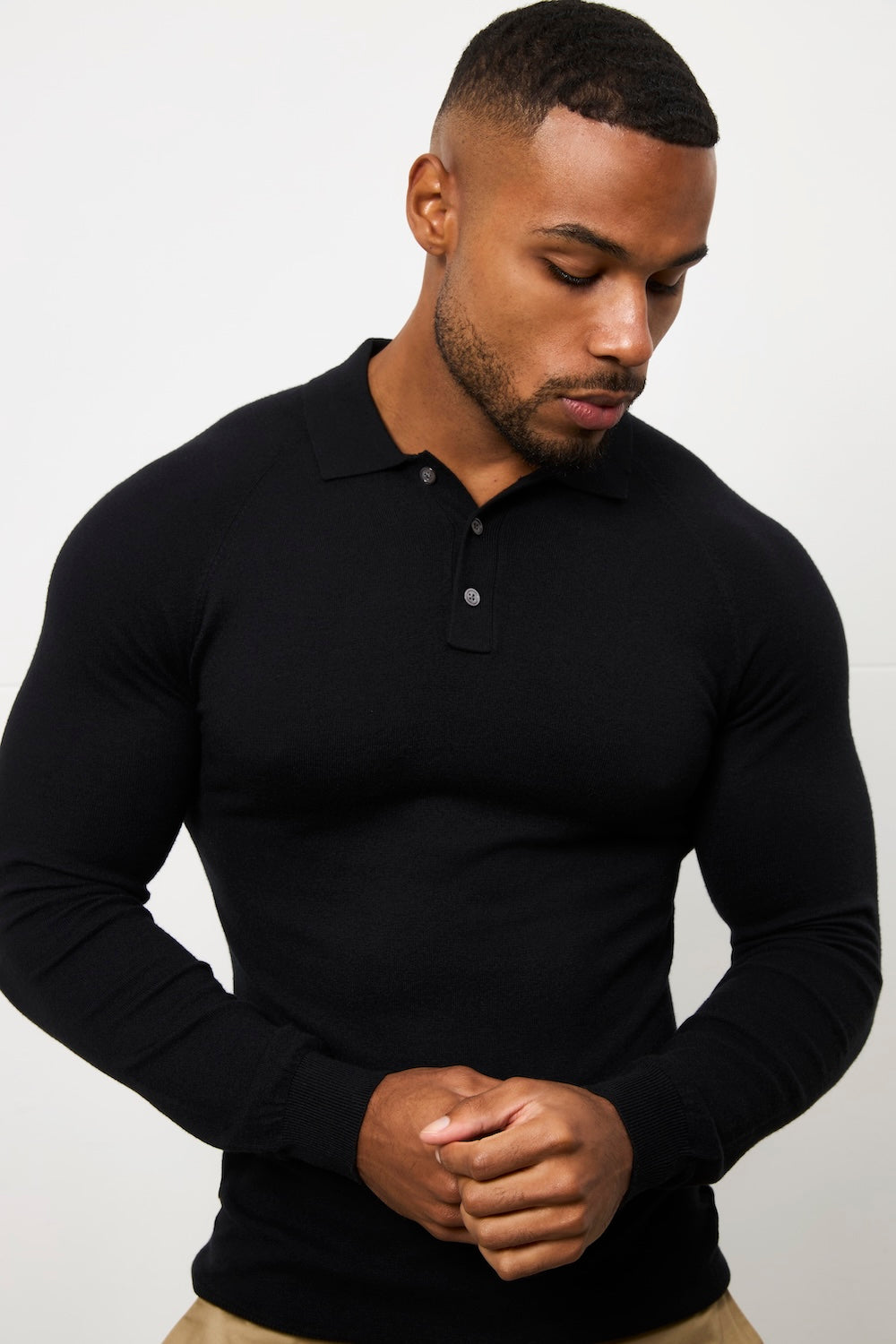 Knitted Polo Shirt in Black