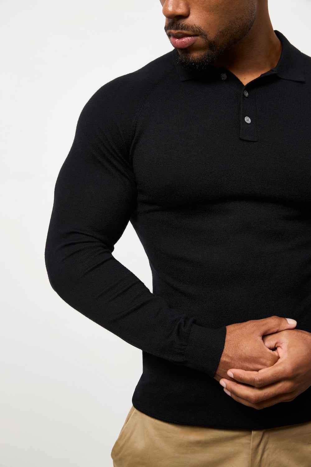 Knitted Polo Shirt in Black