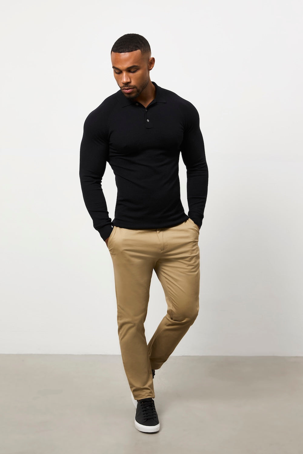 Knitted Polo Shirt in Black