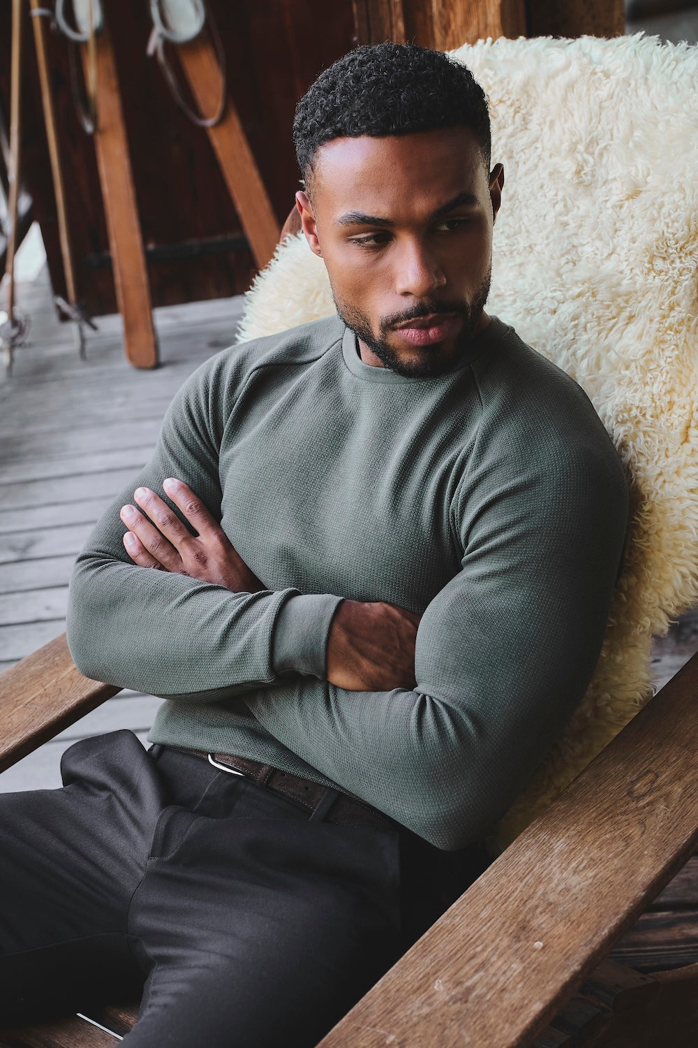 Heavy Weight Textured Crew Neck in Soft Khaki