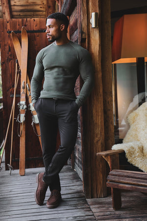 Heavy Weight Textured Crew Neck in Soft Khaki