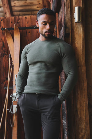 Heavy Weight Textured Crew Neck in Soft Khaki