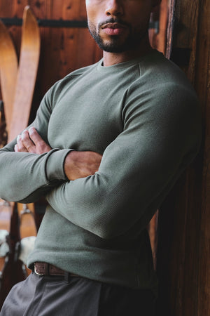 Heavy Weight Textured Crew Neck in Soft Khaki