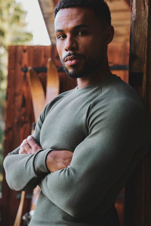 Heavy Weight Textured Crew Neck in Soft Khaki