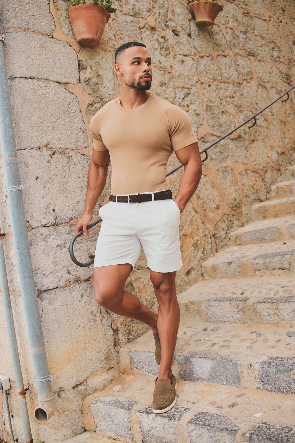 Knit Look T-Shirt in Tan