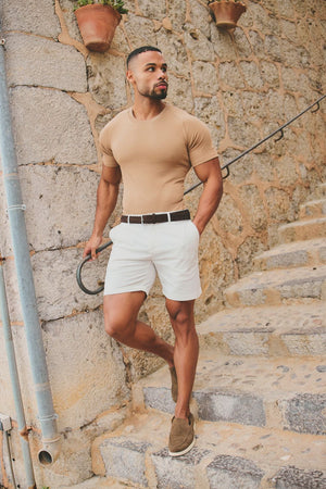 Knit Look T-Shirt in Tan