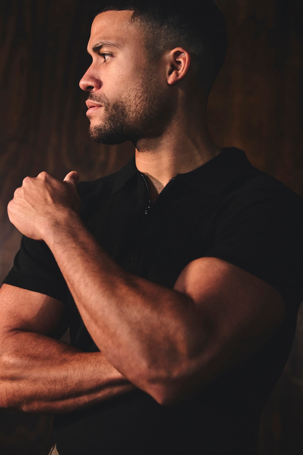 Knitted Half Zip Neck Polo in Black