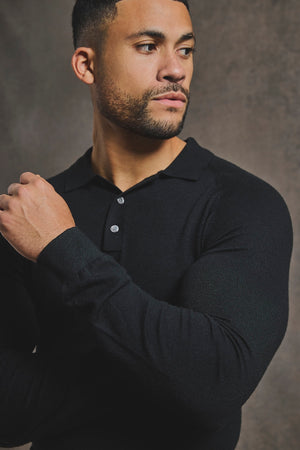 Knitted Polo Shirt in Black