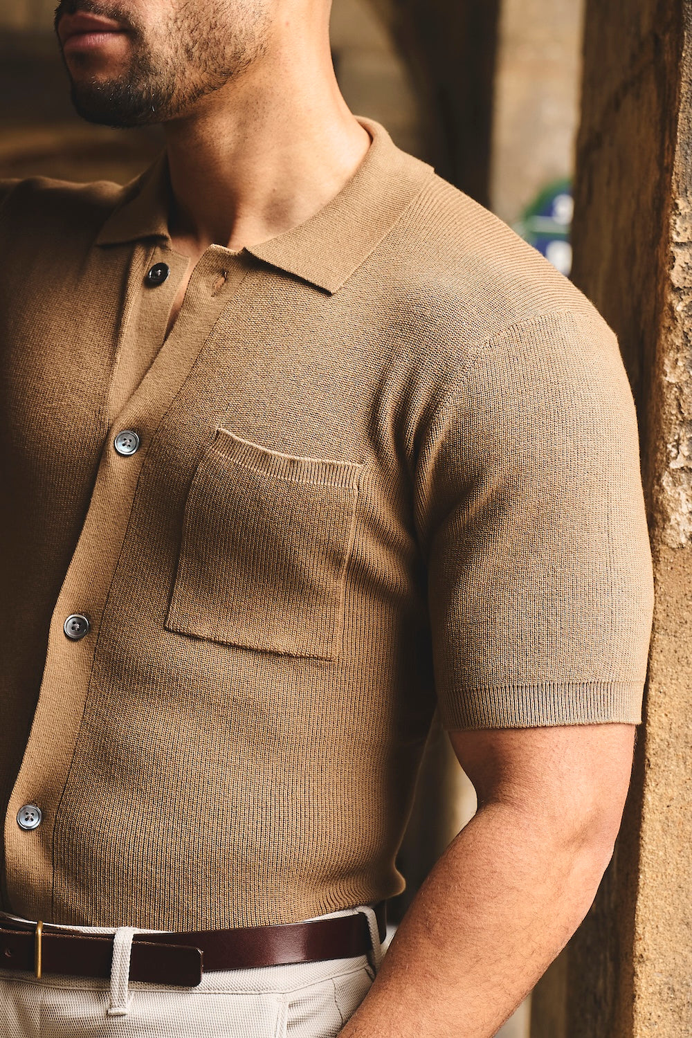 Textured Knitted Shirt in Chestnut
