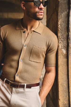 Textured Knitted Shirt in Chestnut