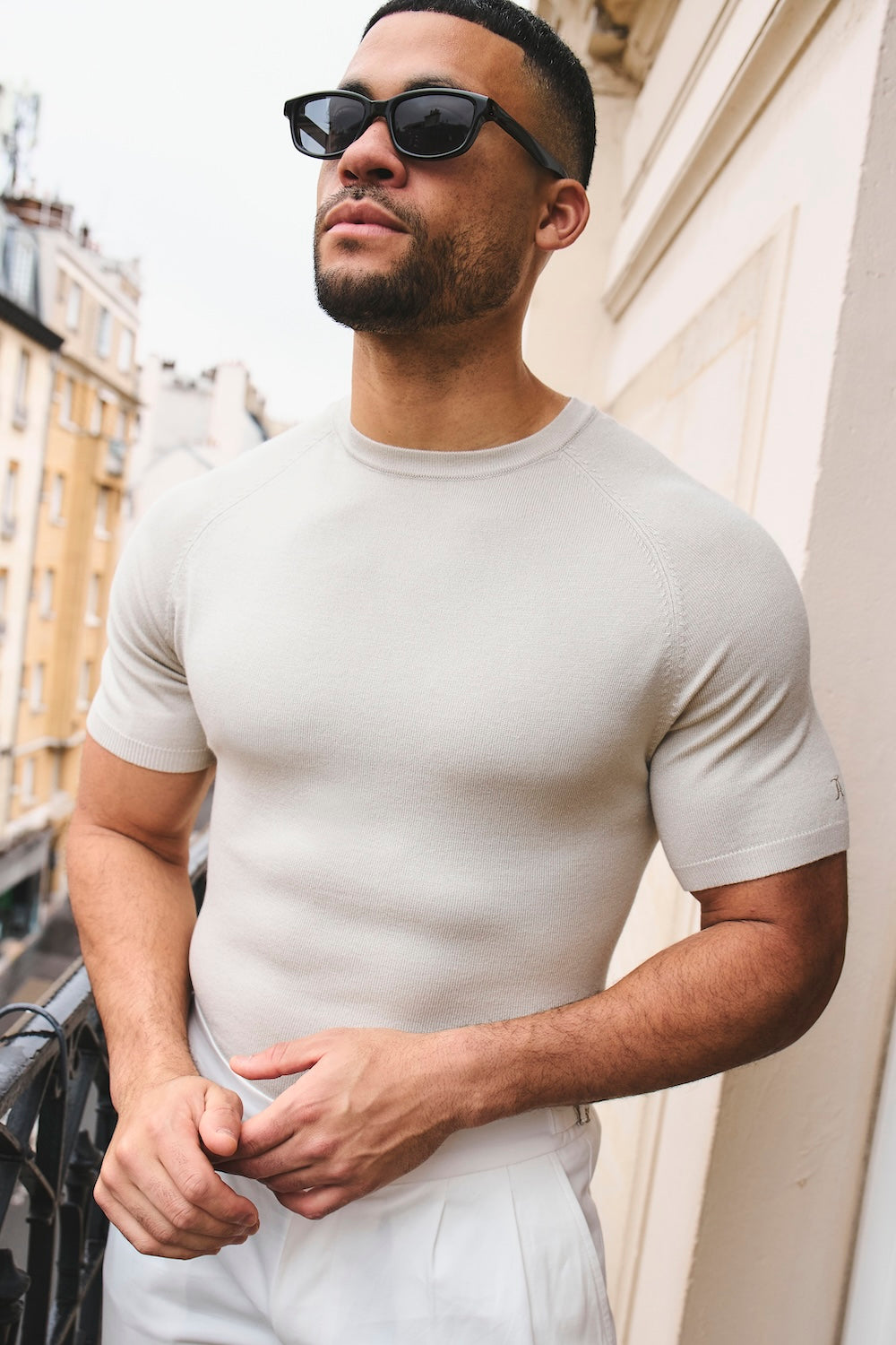 Fine Gauge Knitted T-Shirt in Linen