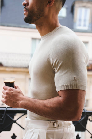 Fine Gauge Knitted T-Shirt in Linen