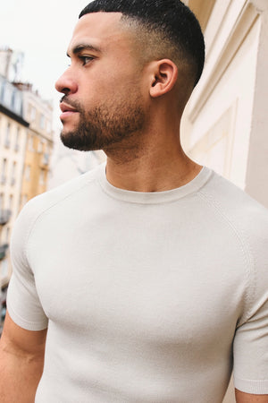 Fine Gauge Knitted T-Shirt in Linen