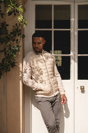 Quilted Hybrid Bomber Jacket in Neutral