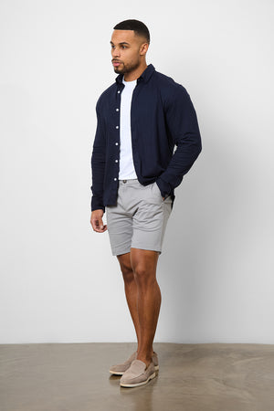 Linen Blend Button Through Shirt in Navy - TAILORED ATHLETE - ROW