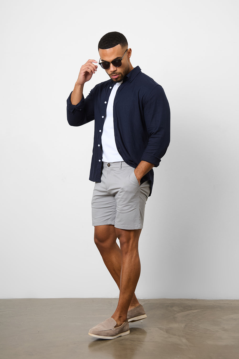 Linen Blend Button Through Shirt in Navy - TAILORED ATHLETE - ROW