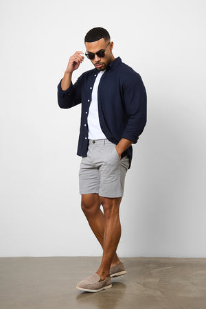 Linen Blend Button Through Shirt in Navy - TAILORED ATHLETE - ROW