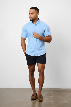 Linen Blend Button Through Shirt in Sky Blue - TAILORED ATHLETE - ROW