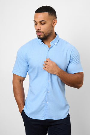 Linen Blend Button Through Shirt in Sky Blue - TAILORED ATHLETE - ROW